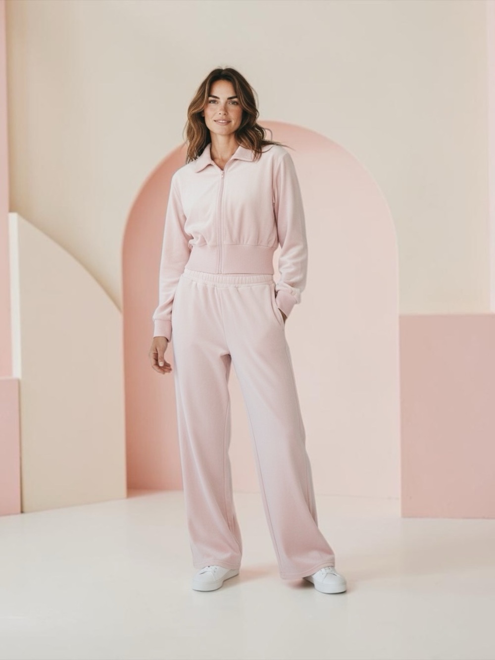 Women's Pink Wide-Leg Lounge Pants Set - Soft High-Waist Comfort